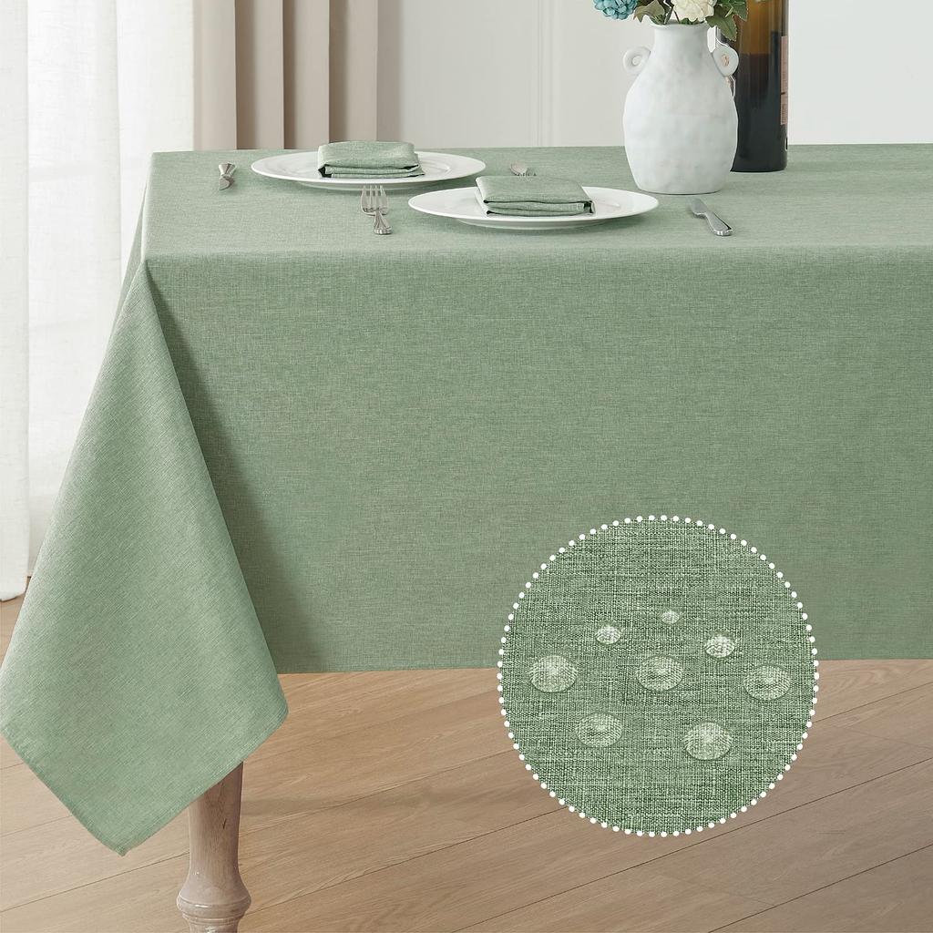 Vikama  Rectangular Tablecloth  Waterproof, Stain-Resistant, Wrinkle-Resistant, Rustic Style Decorative Light Green Tablecloth