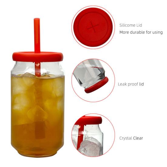 Beer Mug Can-Shaped Tritan Cup with Silicone Lid 12oz Portable Reusable Drinking Glass for Soda Juice Cocktails
