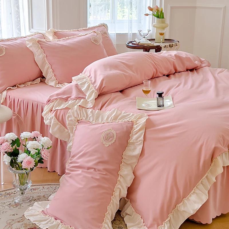 Ins Princess Bedding Set Ruffle Duvet Cover Set Korean Design  Skirt Sheet Set Women Girls Bedroom Decor Luxury Bedding Set