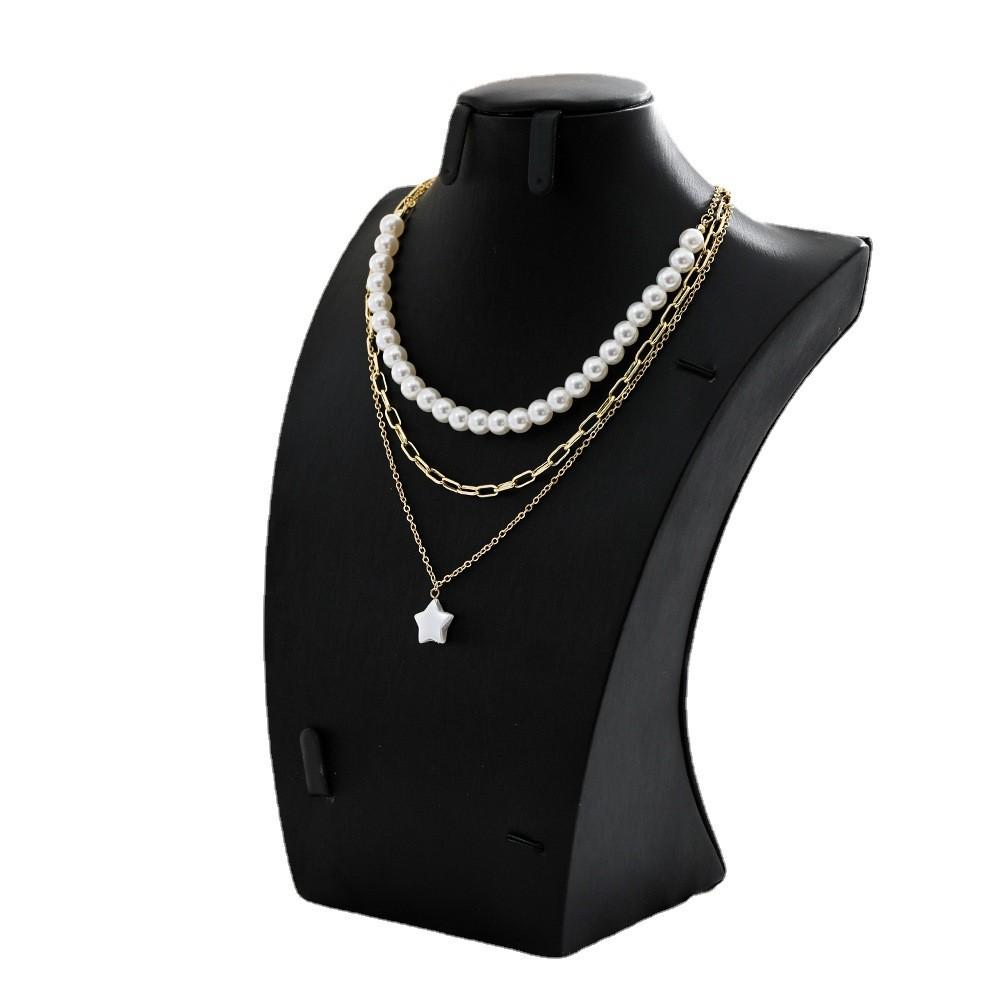 Contemporary Five-point Star Necklace With Dazzling Pearl Beads For Fashion-forward Women