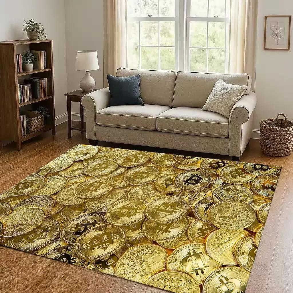 HD Rich BTC Bitcoin Circuit Board Art Cartoon Living Room Non-Slip Area Rug Carpet for Bedroom Playroom Sofa,Home Decor Doormat