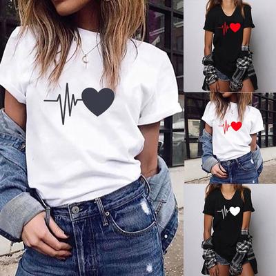 Fashion Women's Loose Short-Sleeved Heart Print T-Shirt Casual O-Neck Top