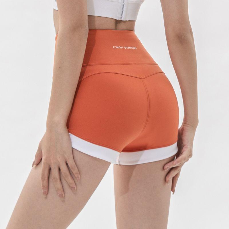 

LHY Fitness Color Matching Sports Shorts Summer Tight High Waist Yoga Running Buttock Lifting No Embarrassment Line Three Pants Outer Wear Orange L