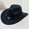 European and American Woolen Hat Women's Western Retro Cowboy Hat Men's Five-pointed Star Ethnic Style Decorative Flat Top Top Top Hat