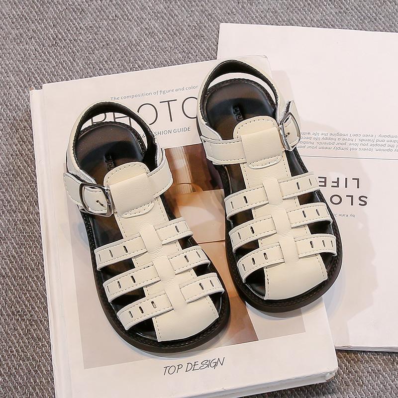 Kids Beach Shoes Soild Color Versatile Children Sandals Hollowed-out Hook&loop 2025 Summer New Boys Girls Casual Shoes Non-slip