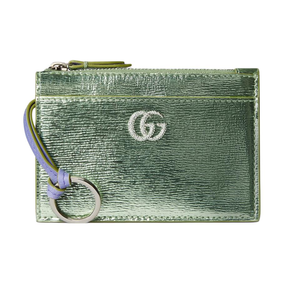 

Gucci GG Marmont Metallic Leather Key Ring Card Case, Green with Lavender Strap & Silver GG, Women s Mini Card Holder for Daily Use 854639-AAFV2-3941 Basic Set (Bag+Dust Bag)