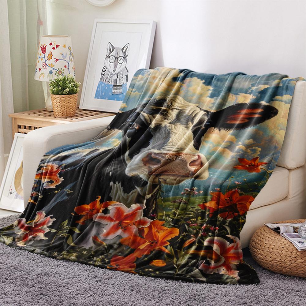 1Pc Cartoon Print Flannel Blanket, High Quality Comfortable for All Seasons, Home Decor, Warmth and Comfort, Perfect for Christmas Birthday Gift