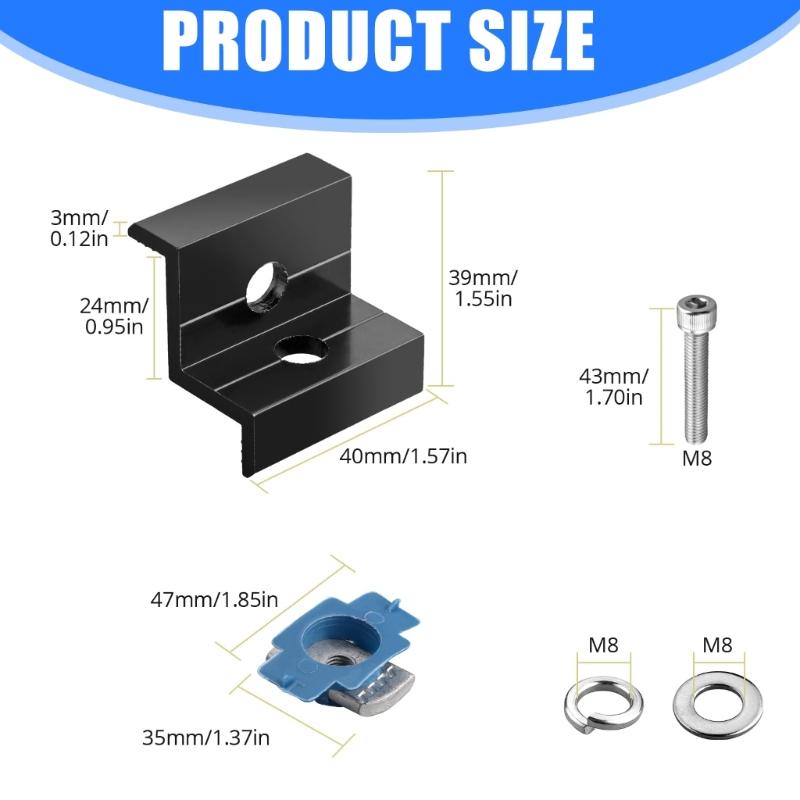 10Pcs Solar End Clamp Z Bracket Wide Photovoltaic Mounting Bracket Adjustable Solar Panel Mounting Bracket Clamp