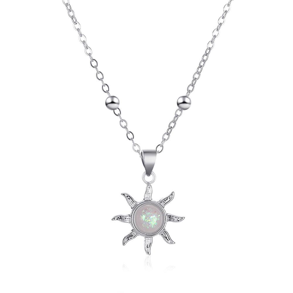 Korean Opal Sunflower Clavicle Necklace – Elegant Light Luxury Design for Women