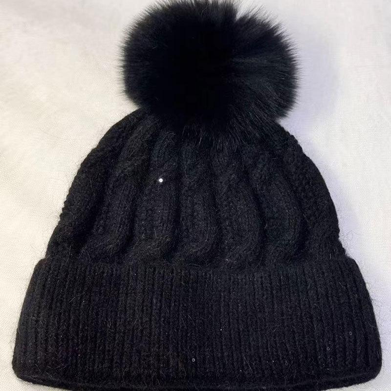 Autumn and winter new fashion rabbit fur ball warm knitted hat outdoor travel sweet versatile ear protector wool hat