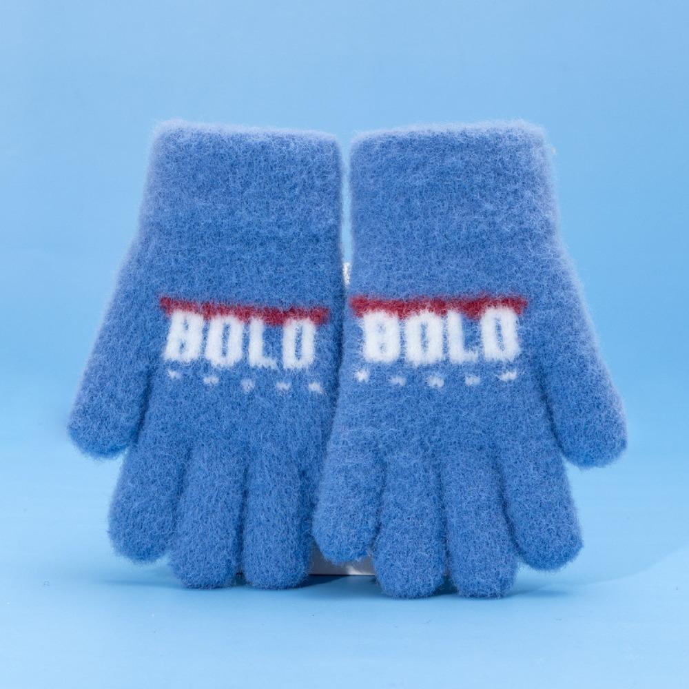 

5-10 Years Elastic Full Finger Mittens Thicken Velvet Warm Mittens Winter Children Baby Gloves синий