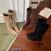 2025 new square head suede tall tube thin but knee low slope heel side zipper knight women's boots