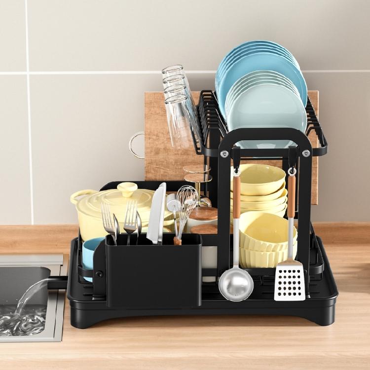 Multiurpose 360° Rotating Kitchen Dish Drying Storage Rack with Double Layer Designs Portable Accessory for Easy Use
