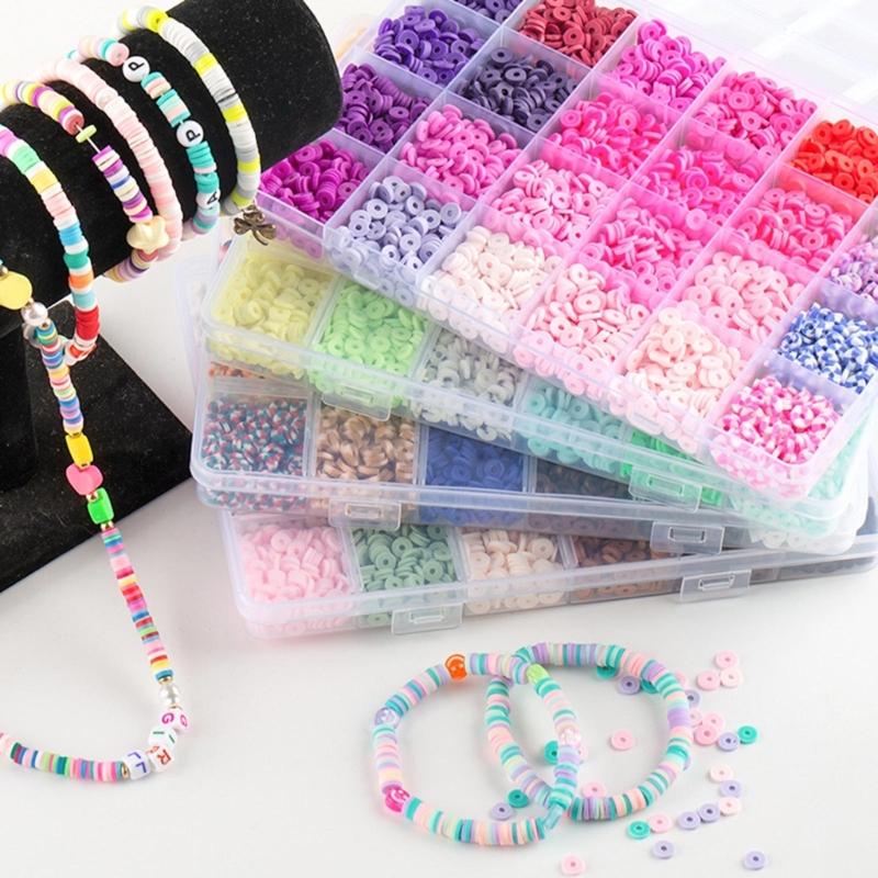 24 Color Clay Beads for Bracelet Making, Flat Clay Beads with Storage Box for DIY Jewelry Bracelet Necklace Making