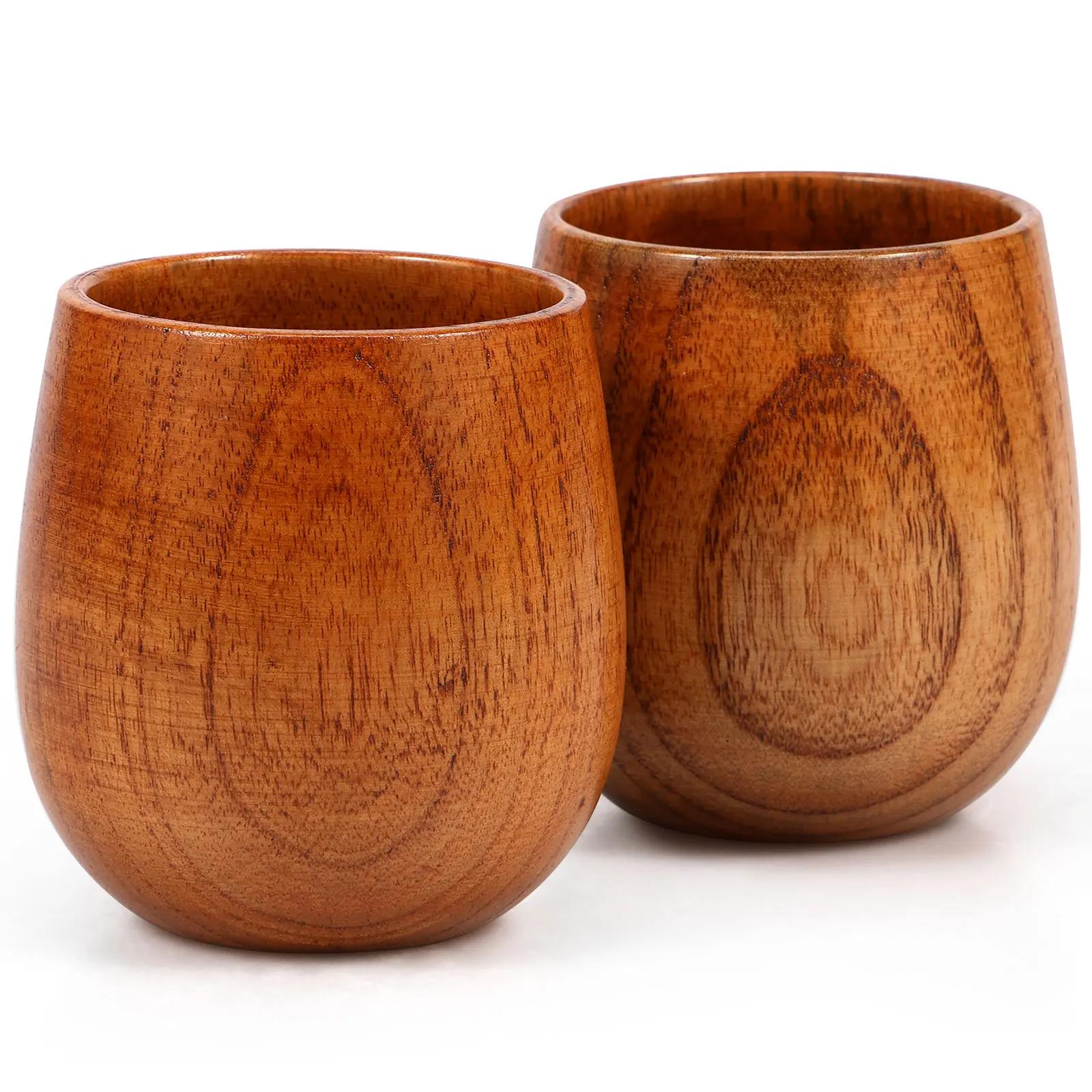 2 Pcs Wooden Bourbon Drinking Glass 250ml Wooden Whiskey Tumbler Creative Vintage Wooden Bourbon Glasses Set Men Dad Presents