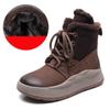 Johnature Genuine Leather Thick Soled Autumn Winter Plush Warm Cotton Boots Round Toe Versatile Retro Short Boots