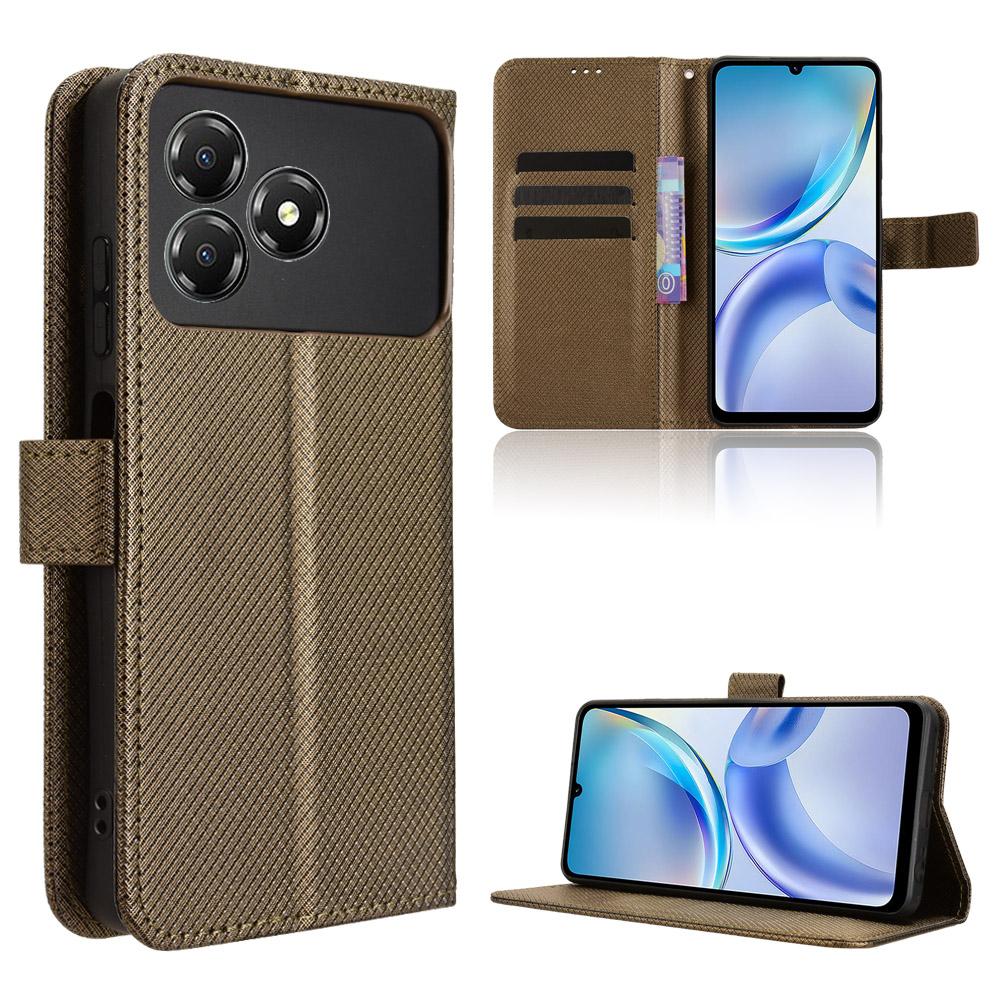 For ZTE Blade A36 Leather Wallet Case with Strap Diamond Texture Phone Cover