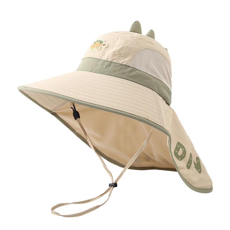 

Children s dinosaur cartoon shawl sun hat outdoor play breathable waterproof quick drying bucket hat boys and girls hat бежевый