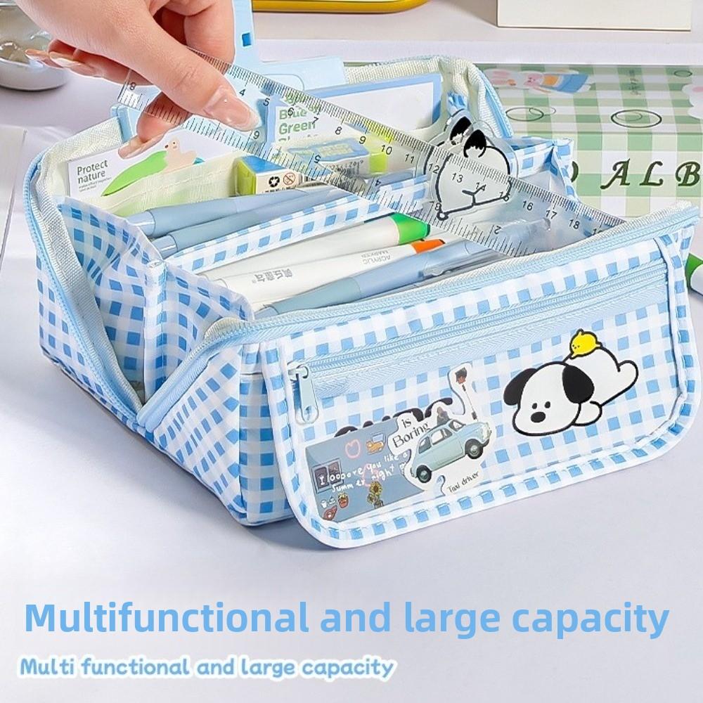 Korean Style Grid Stationery Bag Puppy Dopamine Pencil Pouch Prism Pencil Case  Student