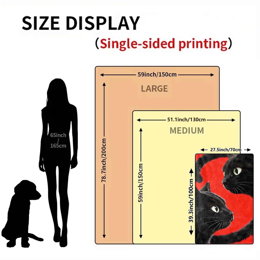 Two Black Cat Patterns Flannel Printed Blanket Suitable for All Seasons Suitable for Living Room Office Sofa and Travel