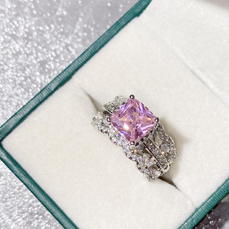 

2026 Jewelry Design Cha Pink Treasure Ring Women, European and American Light Luxury Color Treasure Open Set Ring Resizable