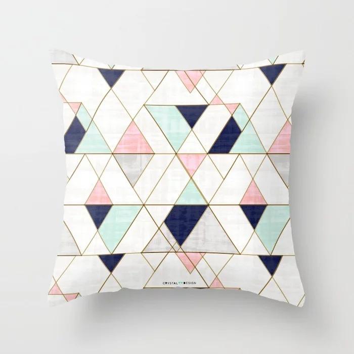 Nordic Ins Style Pink Geometric Pattern Ultra-short Velvet Pillowcase Cushion Pillowcase Pillowcase
