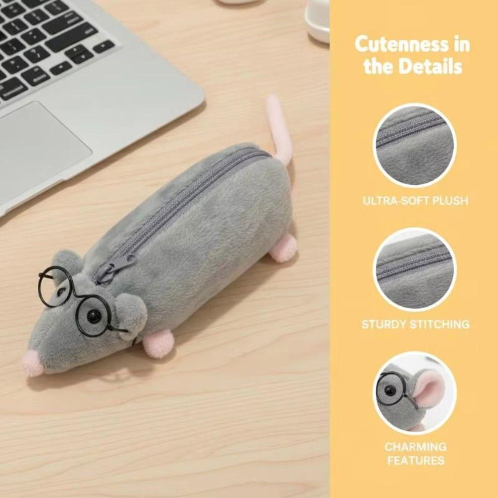 Astuccio Portapenne Peluche a Forma di Topo Grande Capacità Borsa a Fumetti di Topo Borsa per Contenere Cancelleria Contenitore per Trucco