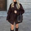 Cappotto Invernale Caldo da Donna in Lana, Colore Unito, Allacciato in Vita, Lunghezza Media