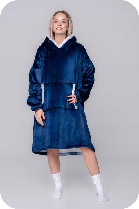 Blanket Sweatshirt Oversize Warm Thick Blanket Sweatshirt 2in1 Navy Blue Fur [Kb-J3]