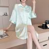 New Spring and Summer Ice Silk Nightgown Short-sleeved Women Can Wear Casual Loose Lazy Style Loungewear Pajamas