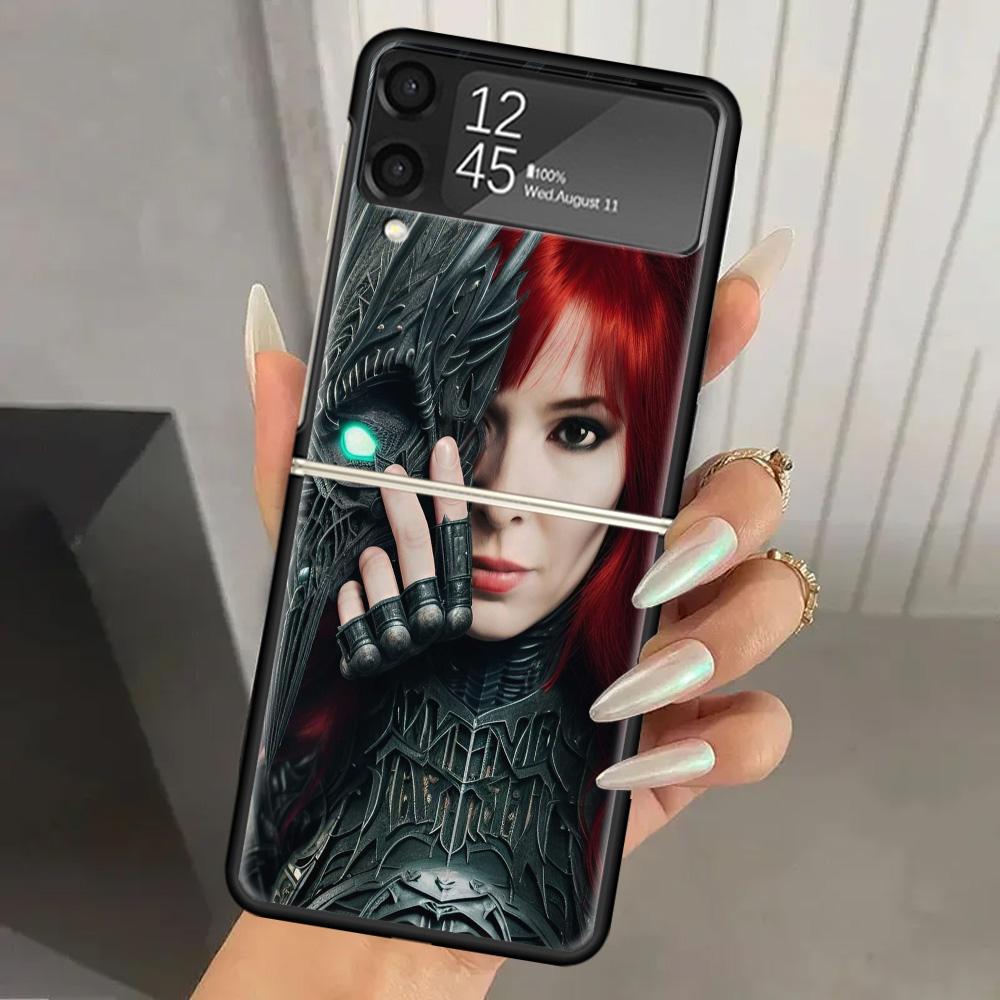 Mylene Farmer Hard PC Phone Case For Samsung Galaxy Z Flip 7 6 5 4 3 Black ZFlip7 ZFlip6 Flip5 Flip4 Flip3 5G Print Cover