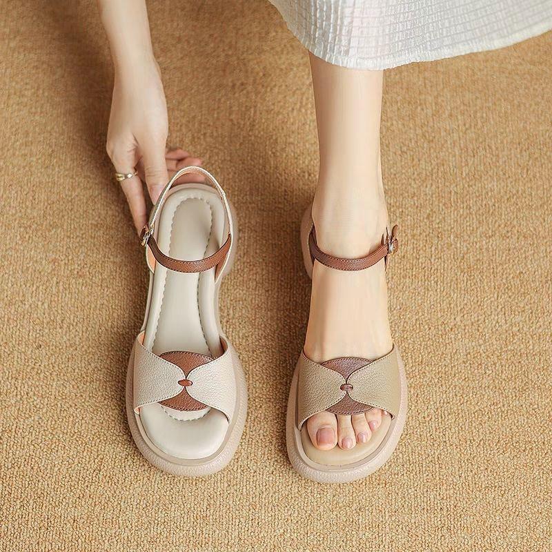 Sandals for Women Color Spelling Roman Style Open Toe Woman Shoes Platform Leather Asian Size On Sale Luxury Summer Daily Korea