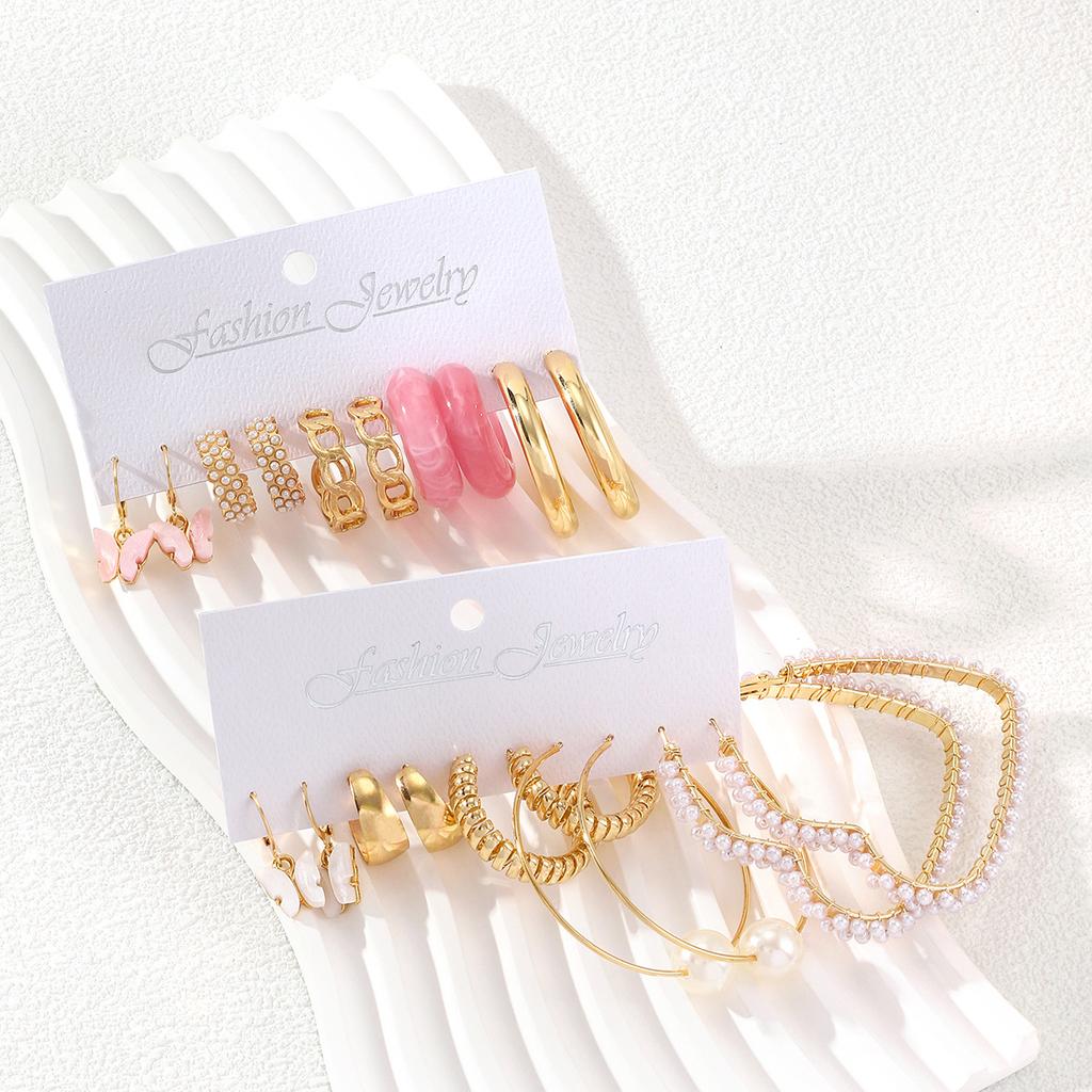 Bohemian Imitation Zircon Big Heart Hoop Earrings Retro Acrylic Pink Butterfly Pendant Earrings Women Summer Trend Party Zircon