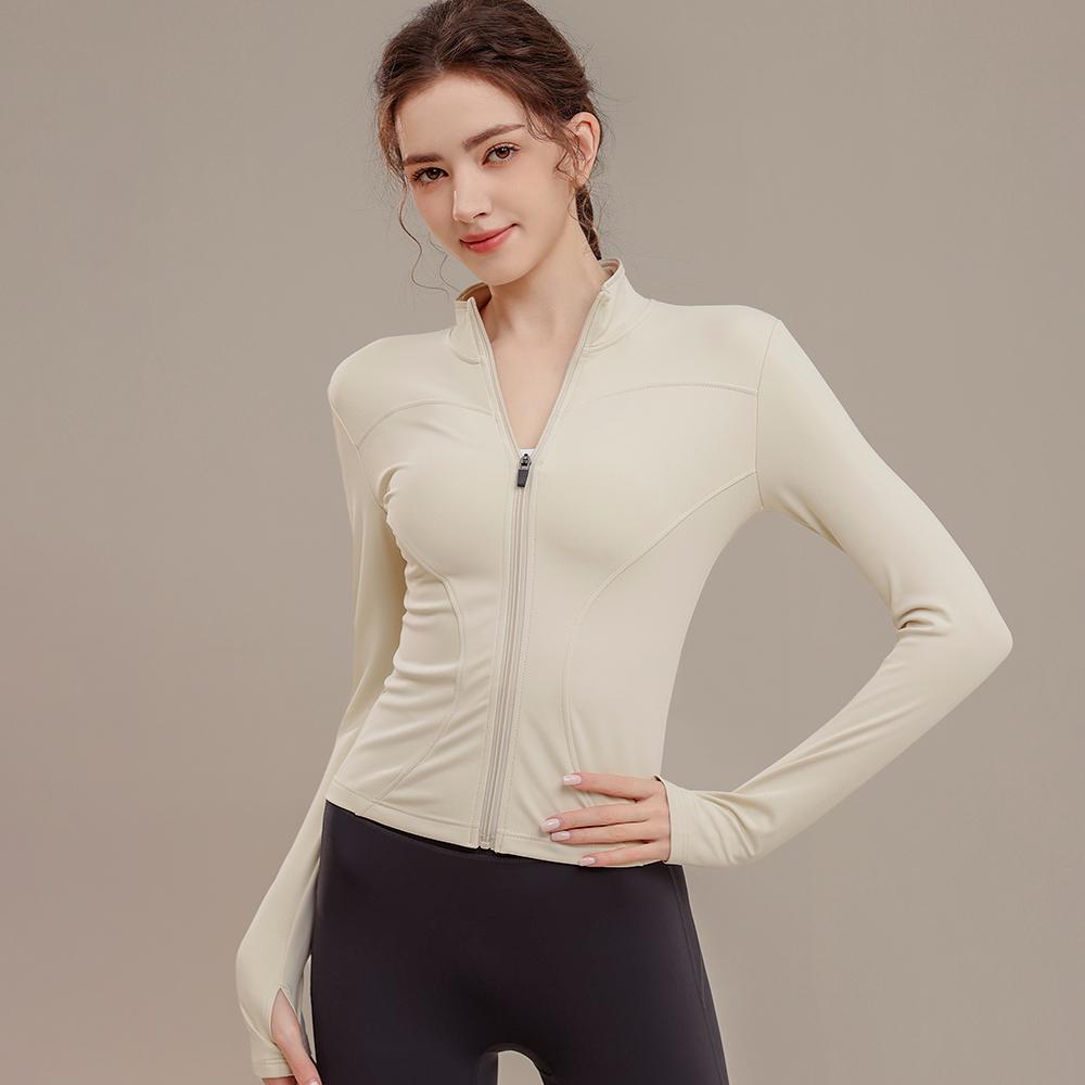 Women s Autumn/Winter Slim Fit Fleece Yoga Top: Stand-Up Collar Sports Jacket Small