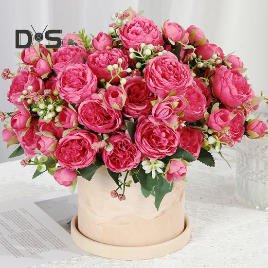 Artificial Peonies Bouquet 5 Heads Fake Flower Bouquet Realistic Faux Silk Flowers for Indoor Outdoor Home Party Decor Wedding