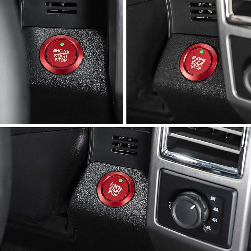 TOMALL Aluminum Engine Start Stop Push Button Cover Trim Compatible with Ford F-150 2016- Car Engine Ignition Start Button Cap Surrounding Trim Ring