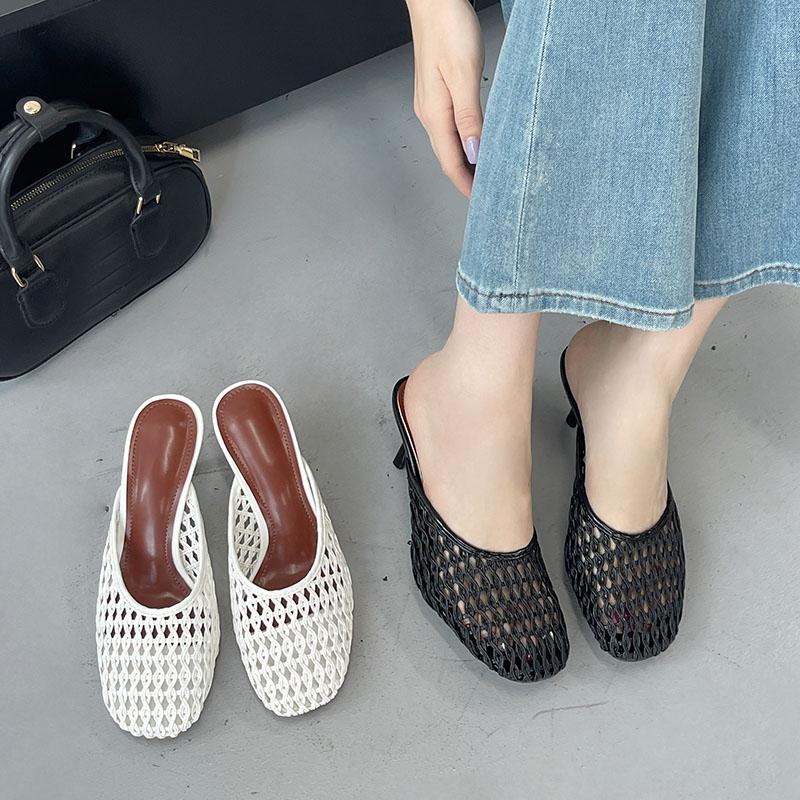 Mode Große Größe 43 Mode Webart Damen Sandalen mit Absatz Pantoletten Schuhe Runde Zehenpartie Flach Damen Dünne Absätze Sandalen Pantoletten Damen Pumps