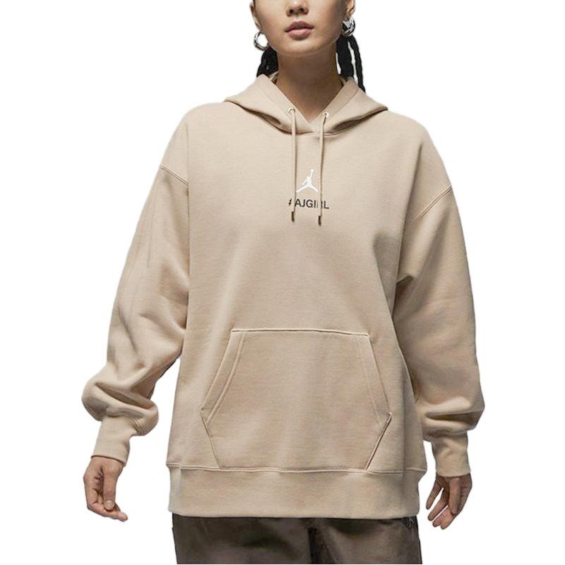 Jordan AS W AJ Girl Verbiage Fleece-Lined Casual Hoodie Women Tops Khaki FZ4334-221