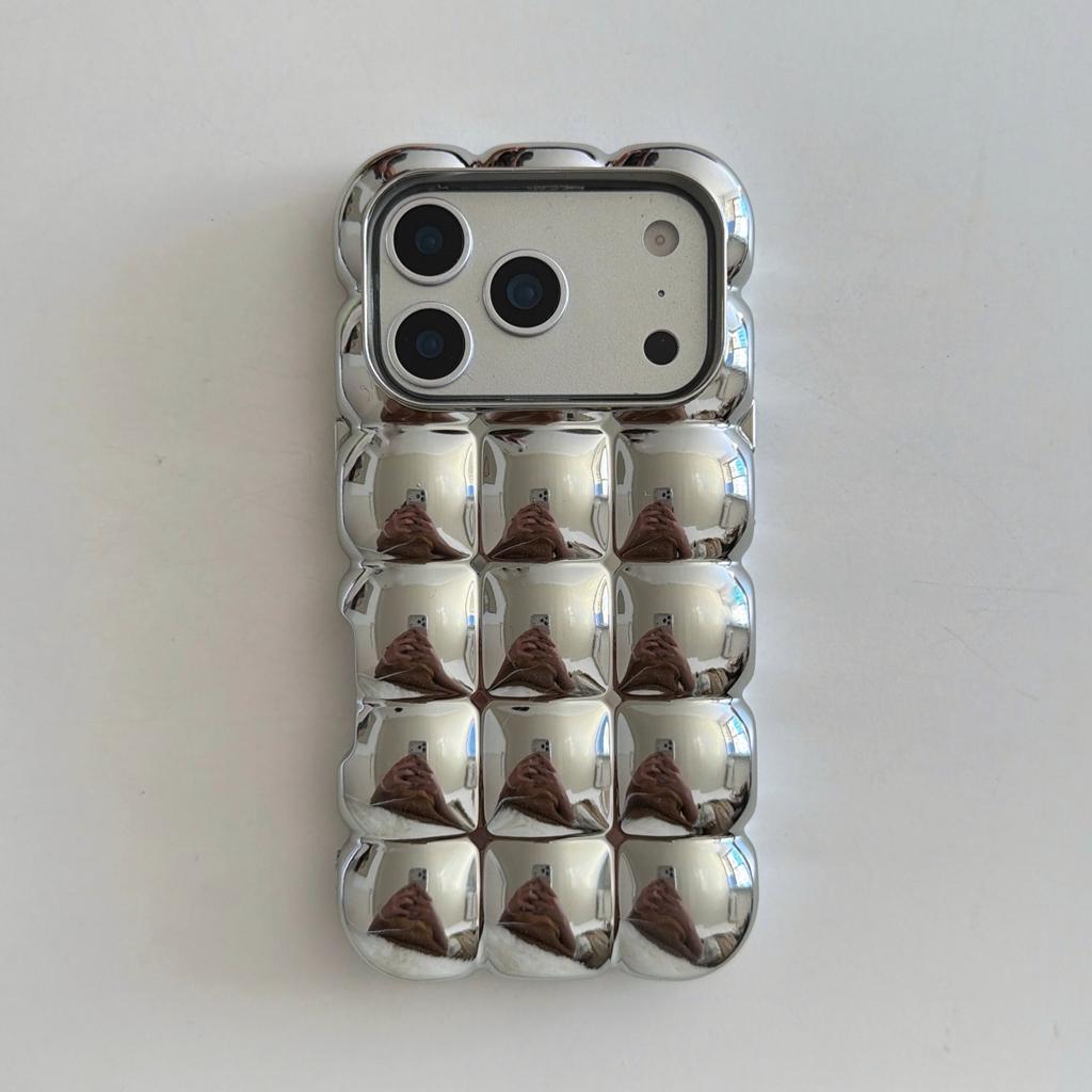 Custodia per Telefono Cover Case Colore Solido Lucido Opaco Placcata con Motivo a Griglia per Pane Stereoscopico Creativo per iPhone 17 16 15 14 13 12 Pro Max