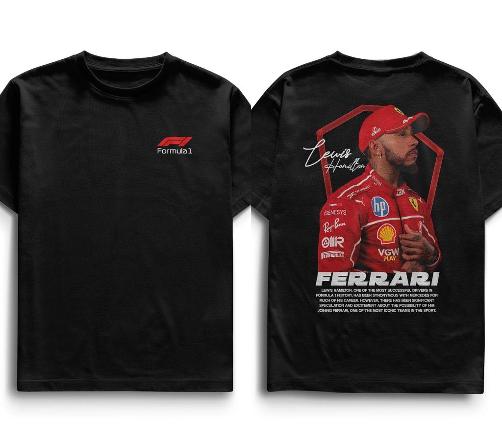 T-shirt Grafica Auto da Corsa Ferrari Lewis Hamilton Uomo Donna Cotone Casual Oversize Street Hip Hop Manica Corta Abbigliamento Femminile Maschile