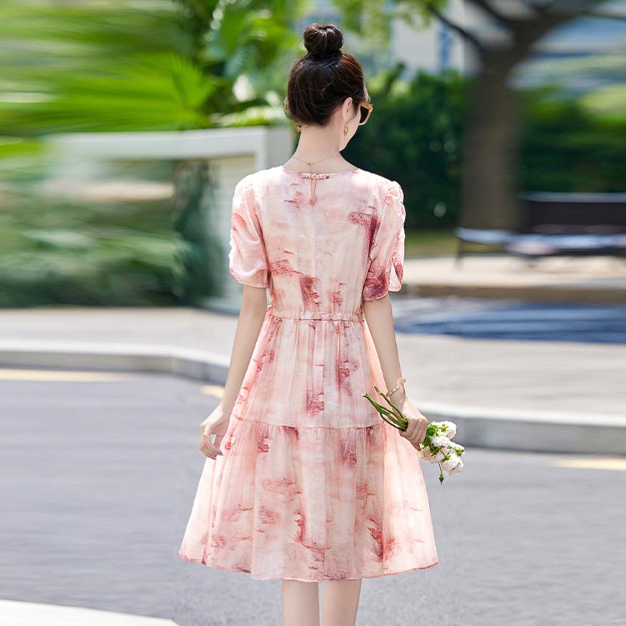 Popular French floral dress women's summer new temperament waist thin beautiful skirt