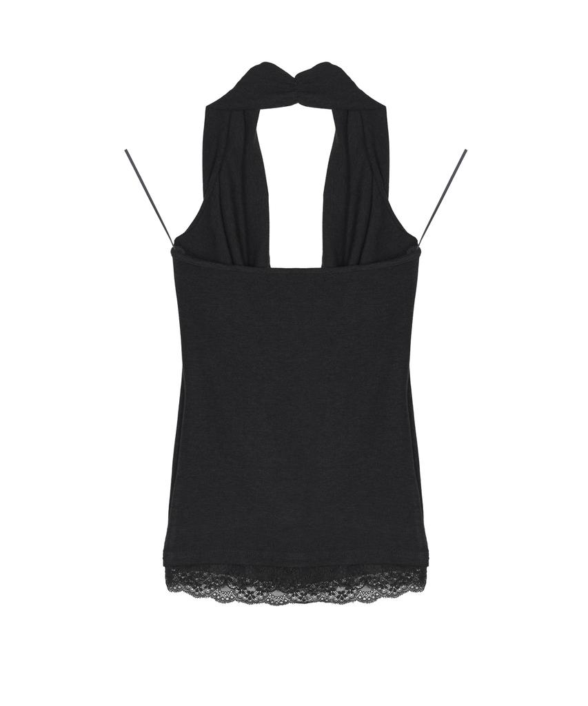 Nigaennikol Layerd Drape Halter Top_Black