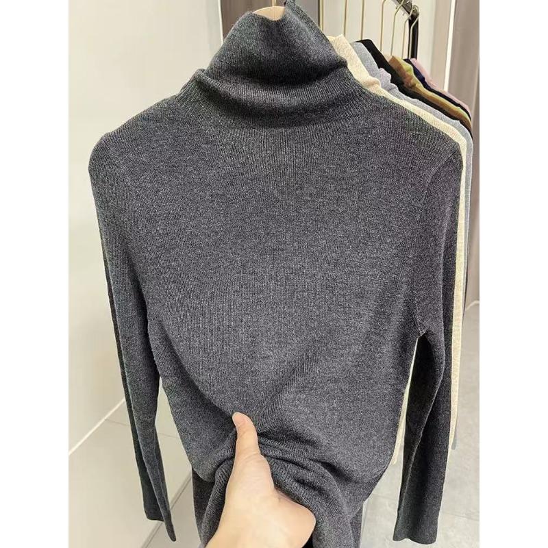 Women S Turtleneck Slim Fit Knitted Base Sweater Long Sleeve Solid Color Pullover Top