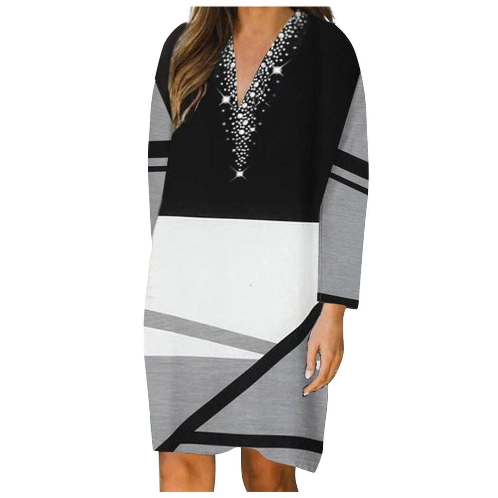Dames V-hals Lange Mouwen Kleurblok Etnisch Comfortabel Casual Jurk