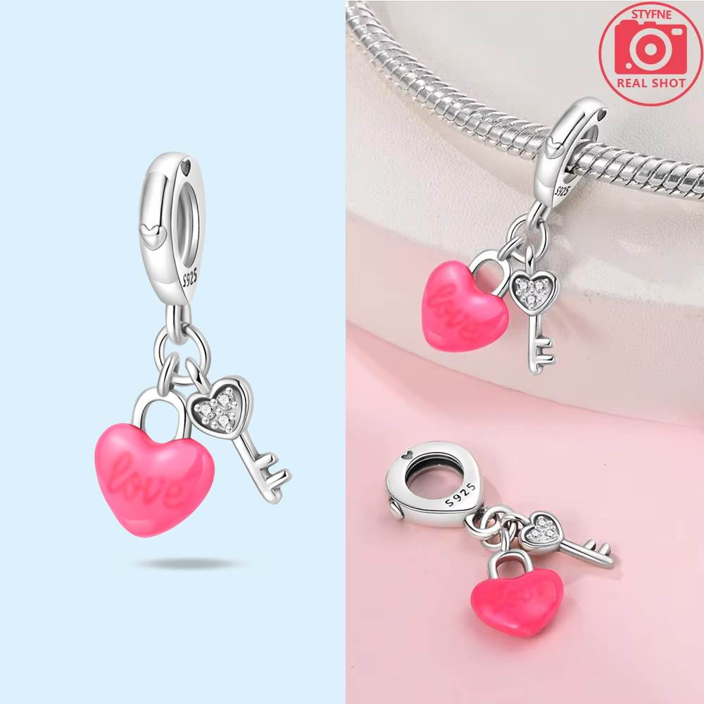 Pink Heart Lock Key Bead Charm Copper For Charms Copperoriginal Bracelet For Jewelry Making
