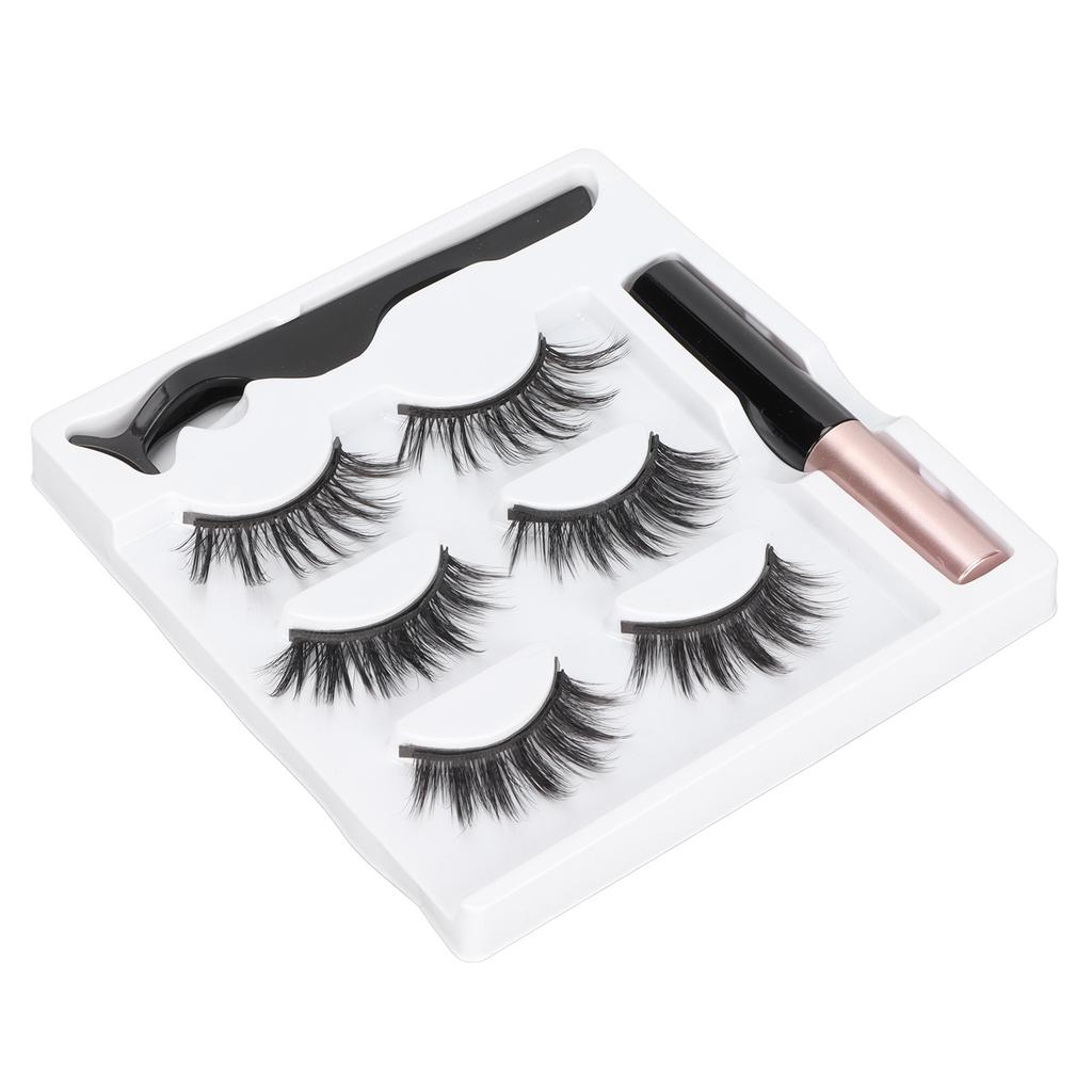 3 Pairs False Eyelashes Kit Glue Free Dense 6D Magnetic Eyelashes Kit for Stage Performance Daily Dating 5ml Eyeliner