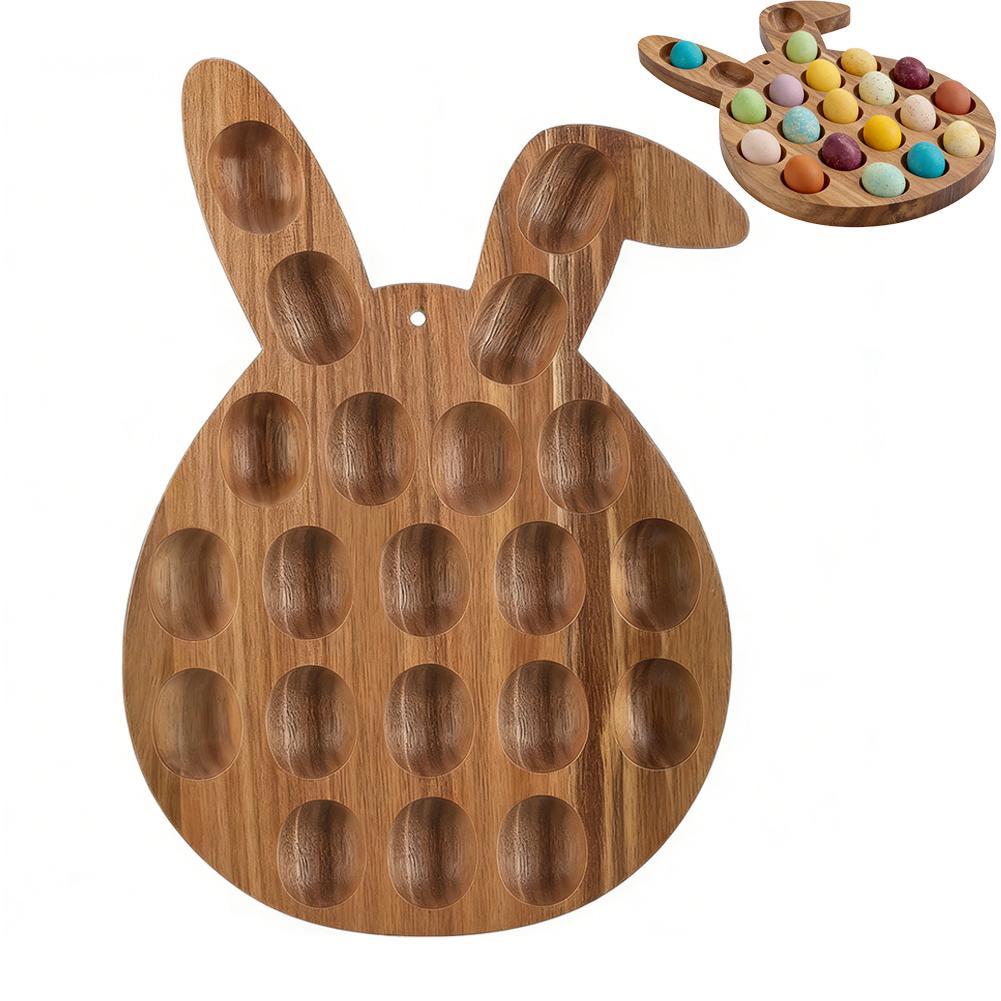 Easter Wooden Bunny Egg Tray Shatterproof Desktop Wooden Protective Rack Double Row Smooth Single Row Kitchen Organizer
