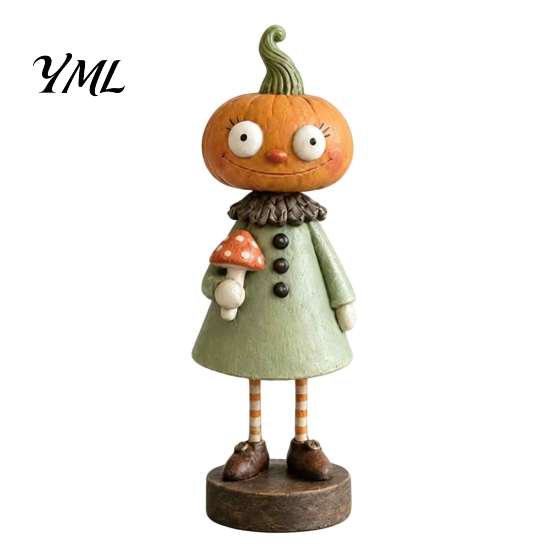 Creative Gift for Friends Halloween Pumpkin/Skeleton Figurine, Resin Desktop Ornament, Retro Cartoon Vintage Party Supplies Humanoid Statue
