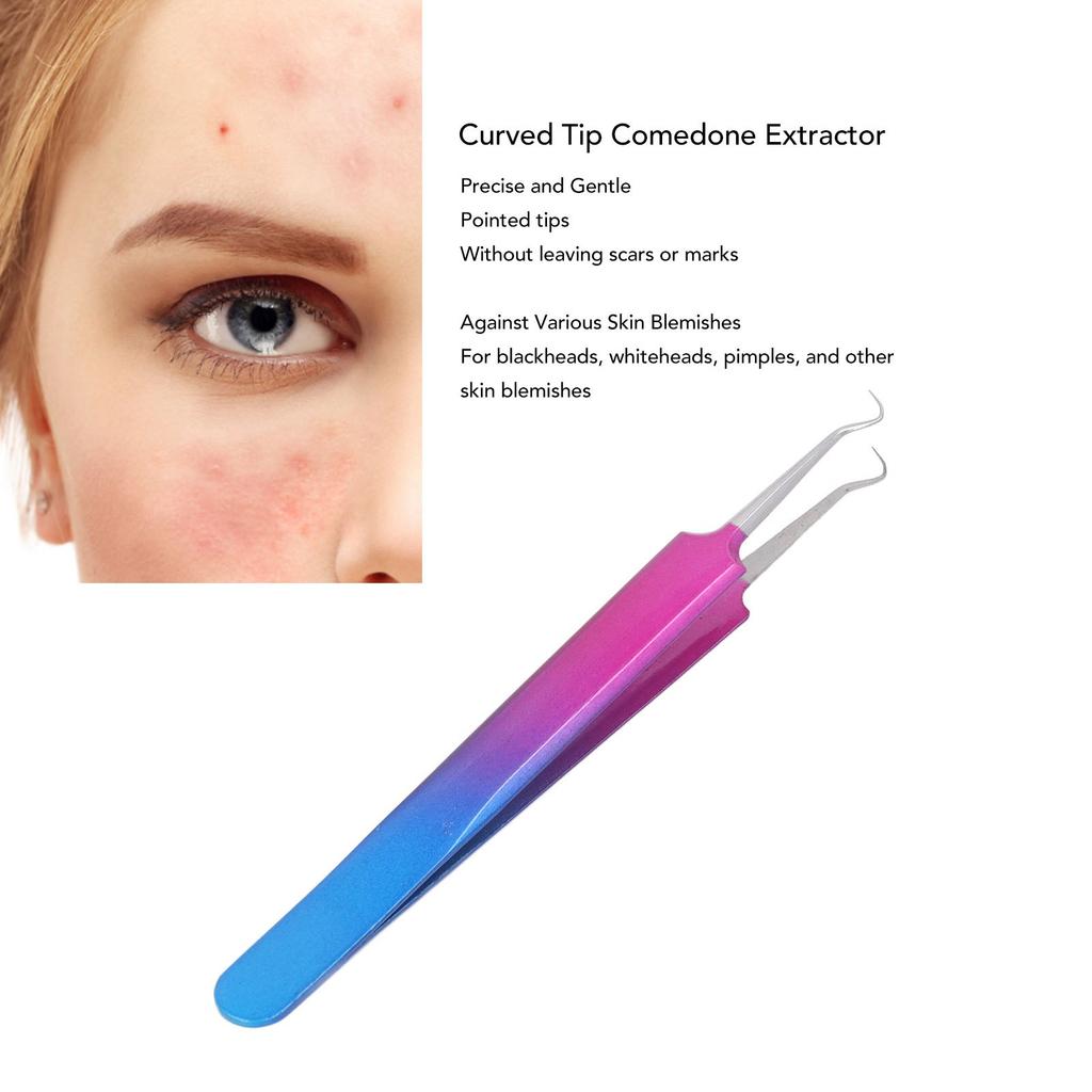 Curved Tip Blackhead Extractor Tweezer Stainless Steel Precise Blemishs Pimple Blackhead Removal Tool