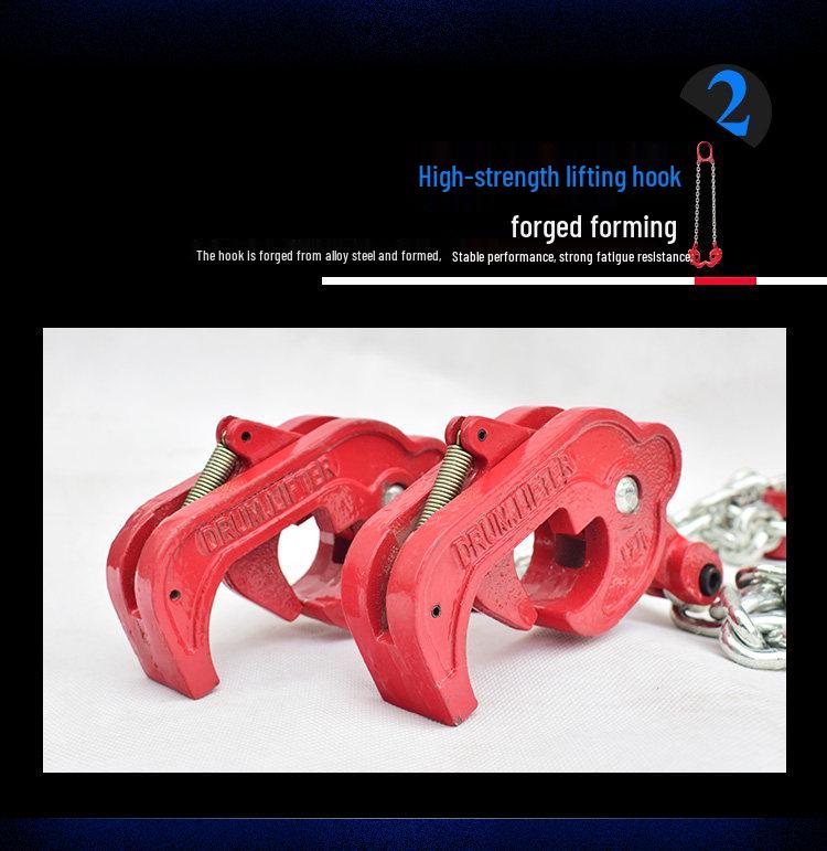 Double Chain Oil Drum Lifter - Multi-functional Forklift Clamp & Hook